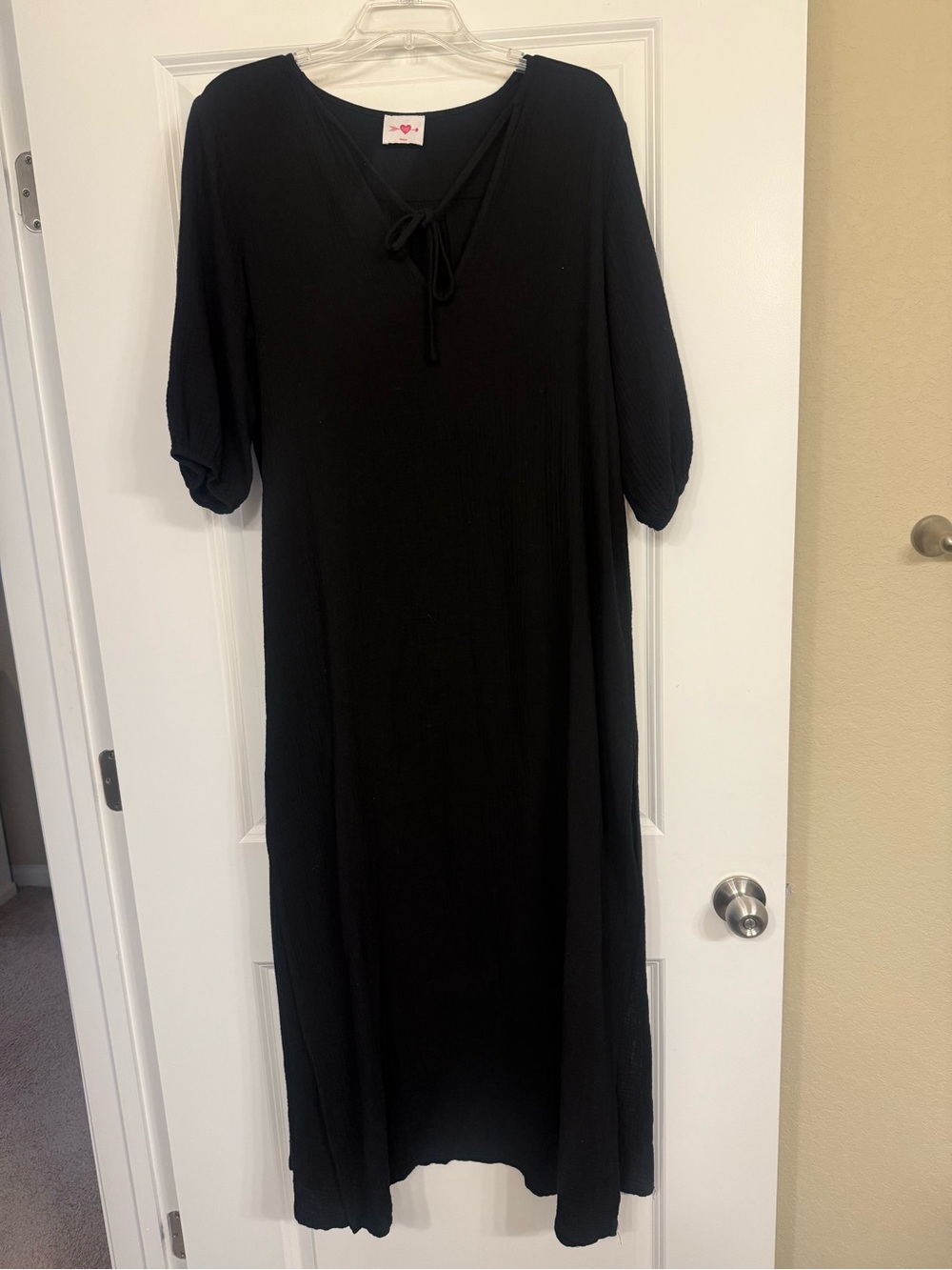 Black Tie-Neck Gauze Dress